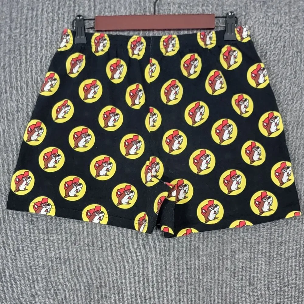 Buc-ees Lounge Sleep Wear Shorts Mens M Black Beaver All Over Print Boxer Style